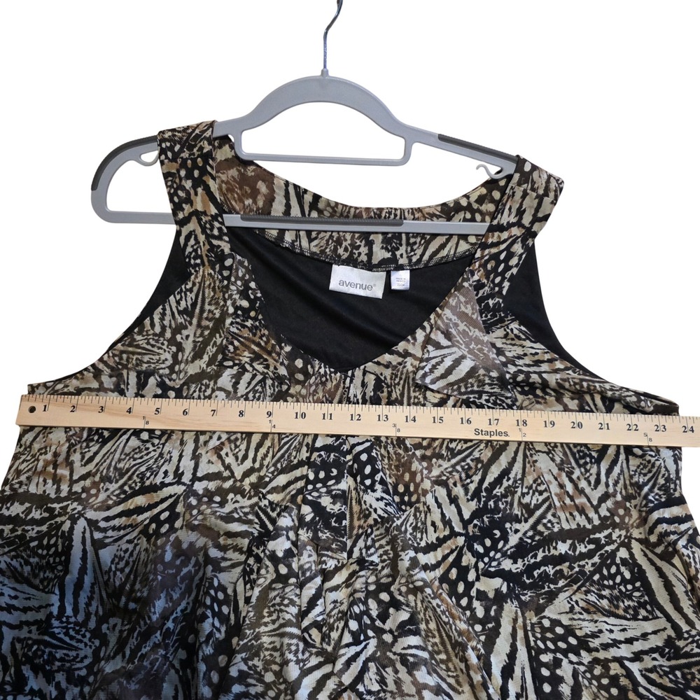 Avenue Womens Plus Size 22/24 Brown Butterfly Animal Print Ruffle V-Neck Blouse - Picture 6 of 10